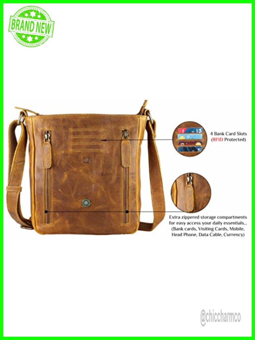 Genuine Leather Crossbody Purse Handbag Over the Shoulder Bag - Picture 3 of 6